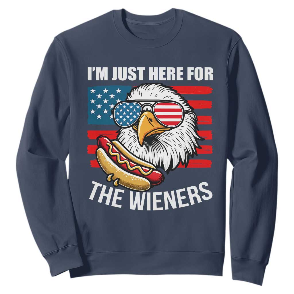 Funny I'm Just Here For The Wieners Sweatshirt 4th Of July Bald Eagle Hot Dog Lover TS11 Navy Print Your Wear