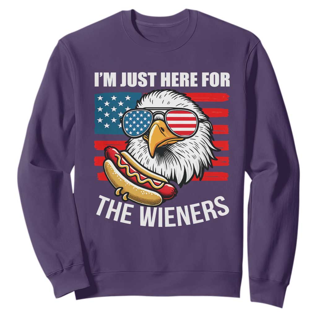 Funny I'm Just Here For The Wieners Sweatshirt 4th Of July Bald Eagle Hot Dog Lover TS11 Purple Print Your Wear