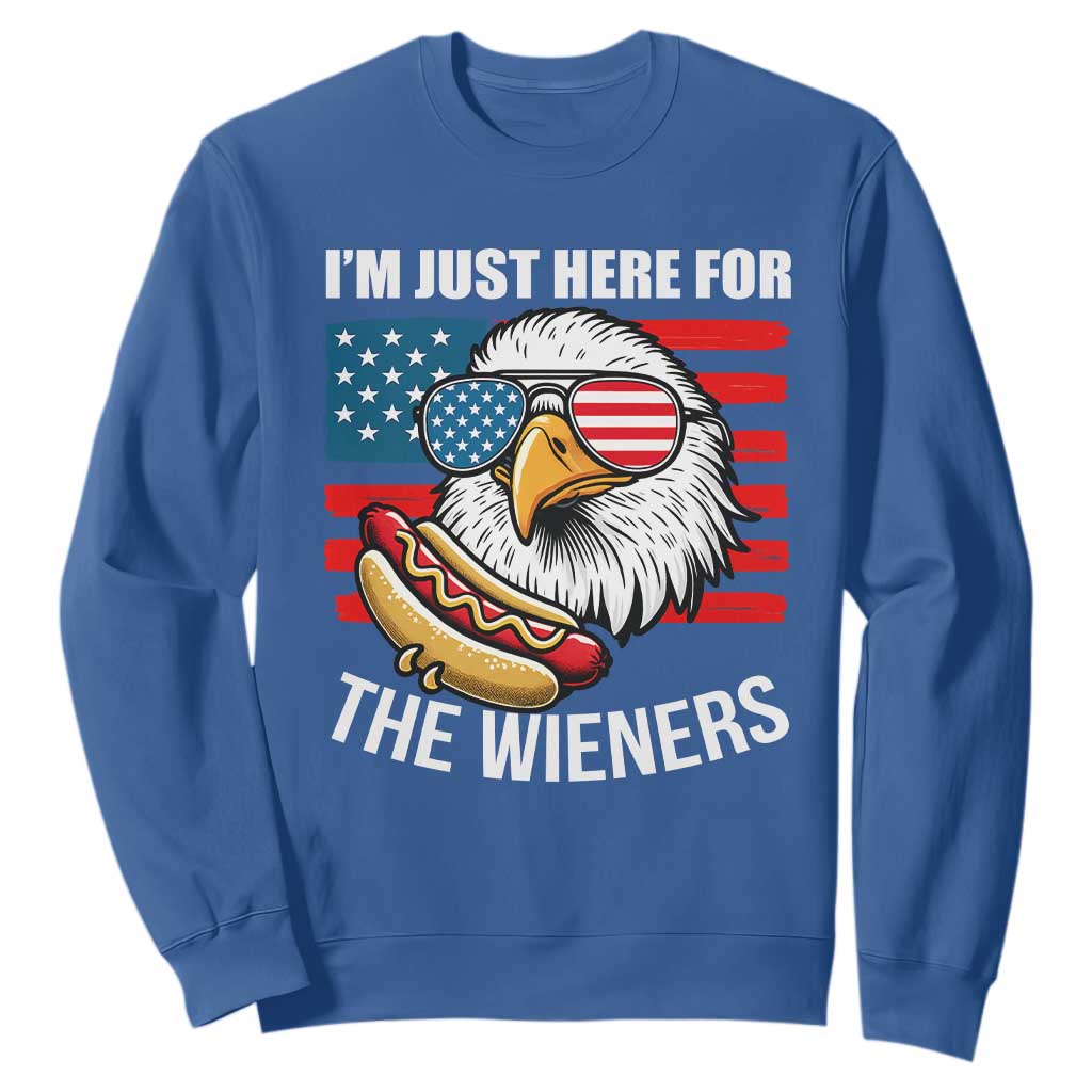 Funny I'm Just Here For The Wieners Sweatshirt 4th Of July Bald Eagle Hot Dog Lover TS11 Royal Blue Print Your Wear