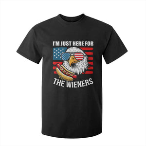 Funny I'm Just Here For The Wieners T Shirt For Kid 4th Of July Bald Eagle Hot Dog Lover TS11 Black Print Your Wear