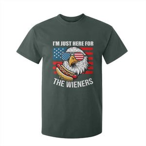 Funny I'm Just Here For The Wieners T Shirt For Kid 4th Of July Bald Eagle Hot Dog Lover TS11 Dark Forest Green Print Your Wear