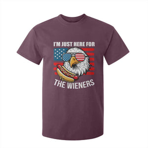 Funny I'm Just Here For The Wieners T Shirt For Kid 4th Of July Bald Eagle Hot Dog Lover TS11 Maroon Print Your Wear