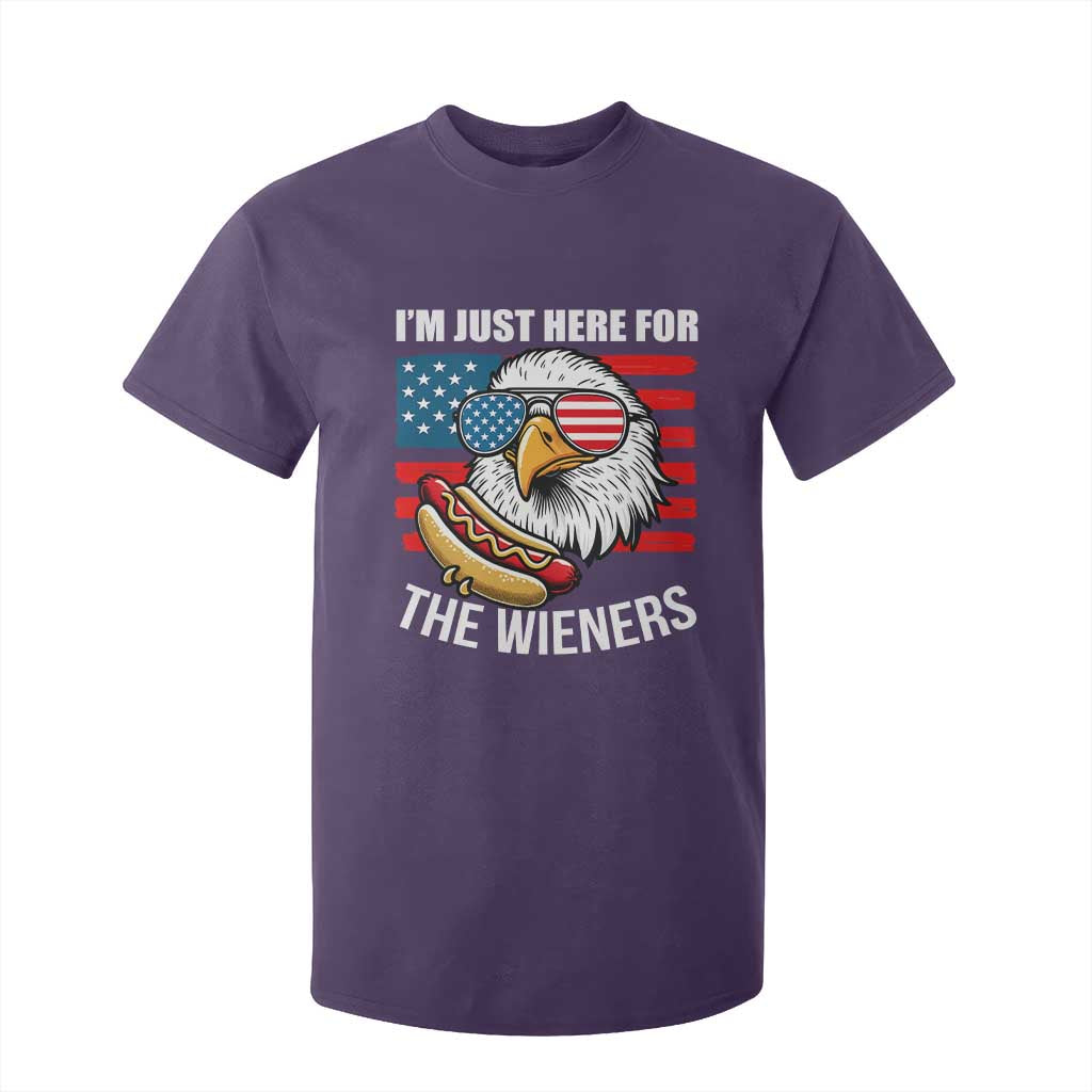 Funny I'm Just Here For The Wieners T Shirt For Kid 4th Of July Bald Eagle Hot Dog Lover TS11 Purple Print Your Wear