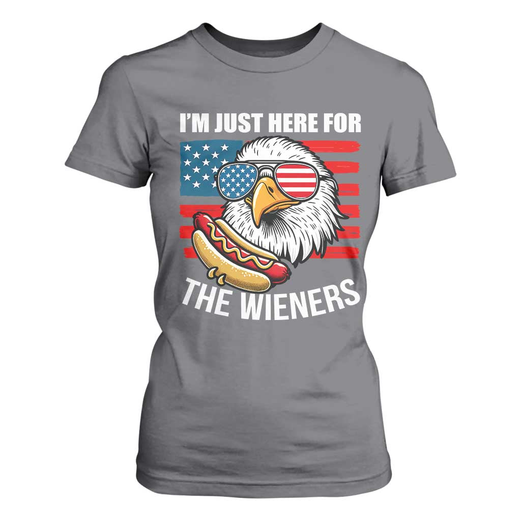 Funny I'm Just Here For The Wieners T Shirt For Women 4th Of July Bald Eagle Hot Dog Lover TS11 Charcoal Print Your Wear