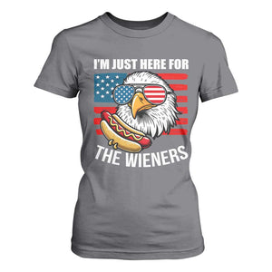 Funny I'm Just Here For The Wieners T Shirt For Women 4th Of July Bald Eagle Hot Dog Lover TS11 Charcoal Print Your Wear