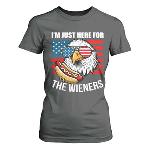 Funny I'm Just Here For The Wieners T Shirt For Women 4th Of July Bald Eagle Hot Dog Lover TS11 Dark Heather Print Your Wear