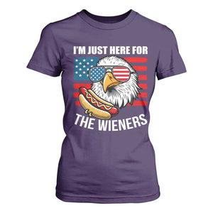 Funny I'm Just Here For The Wieners T Shirt For Women 4th Of July Bald Eagle Hot Dog Lover TS11 Purple Print Your Wear