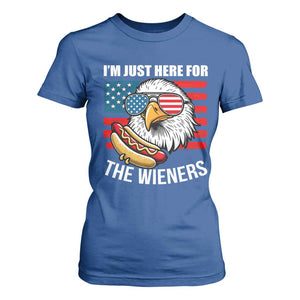 Funny I'm Just Here For The Wieners T Shirt For Women 4th Of July Bald Eagle Hot Dog Lover TS11 Royal Blue Print Your Wear