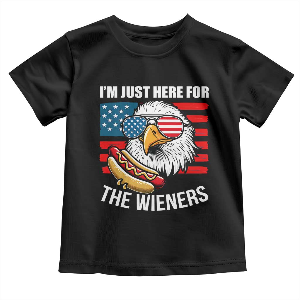 Funny I'm Just Here For The Wieners Toddler T Shirt 4th Of July Bald Eagle Hot Dog Lover TS11 Black Print Your Wear