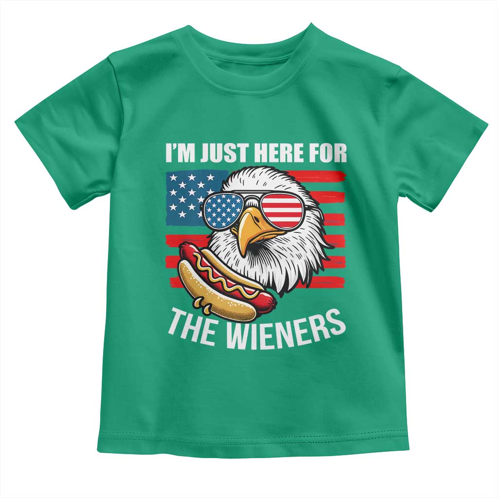 Funny I'm Just Here For The Wieners Toddler T Shirt 4th Of July Bald Eagle Hot Dog Lover TS11 Irish Green Print Your Wear