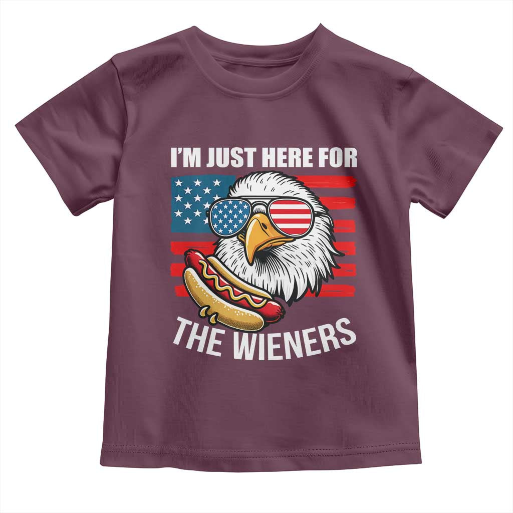 Funny I'm Just Here For The Wieners Toddler T Shirt 4th Of July Bald Eagle Hot Dog Lover TS11 Maroon Print Your Wear