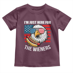 Funny I'm Just Here For The Wieners Toddler T Shirt 4th Of July Bald Eagle Hot Dog Lover TS11 Maroon Print Your Wear
