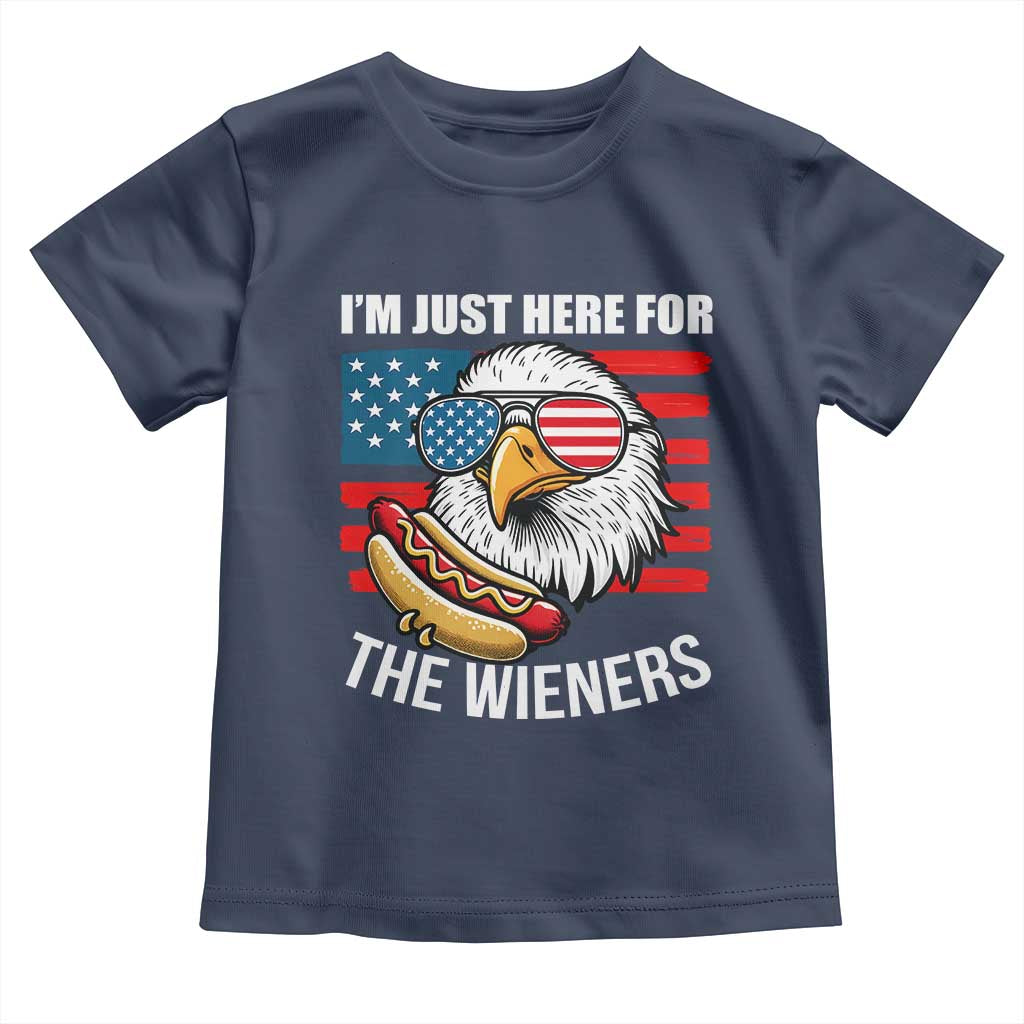 Funny I'm Just Here For The Wieners Toddler T Shirt 4th Of July Bald Eagle Hot Dog Lover TS11 Navy Print Your Wear