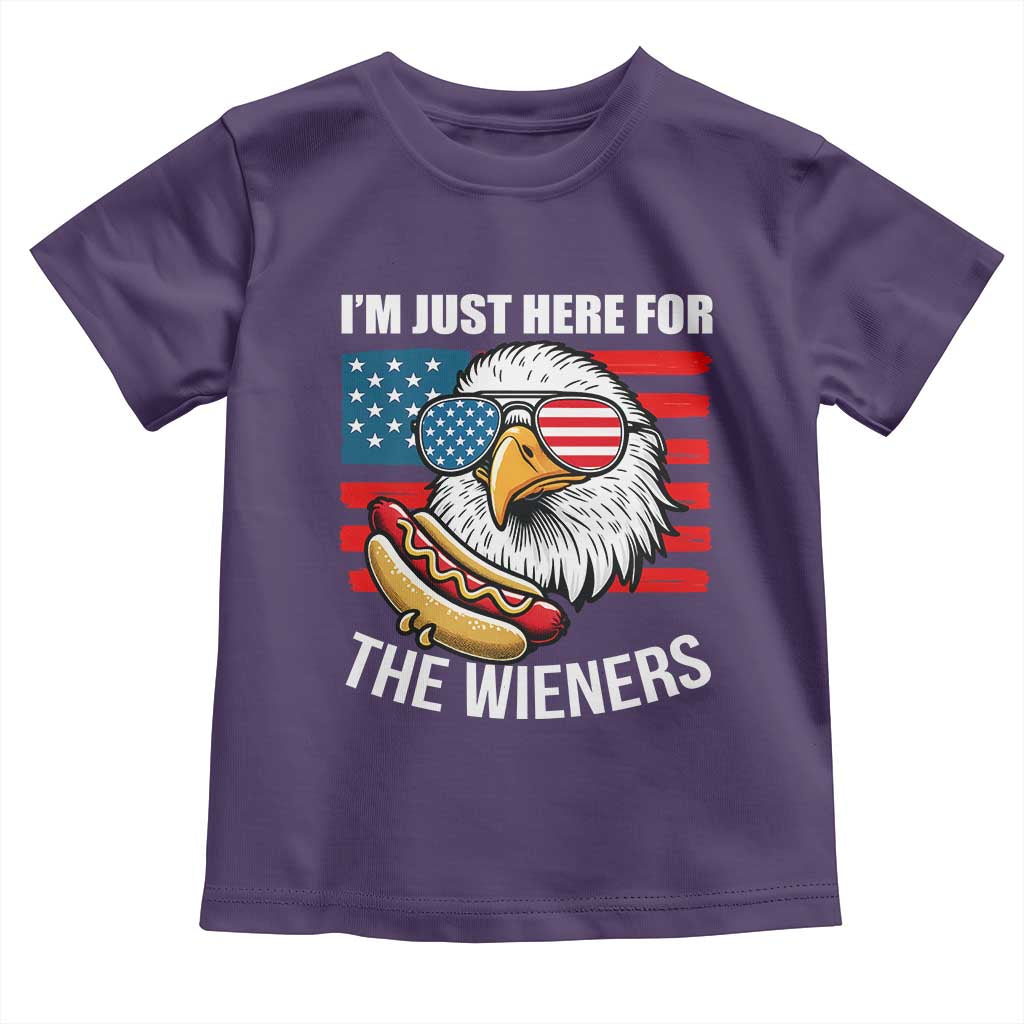 Funny I'm Just Here For The Wieners Toddler T Shirt 4th Of July Bald Eagle Hot Dog Lover TS11 Purple Print Your Wear