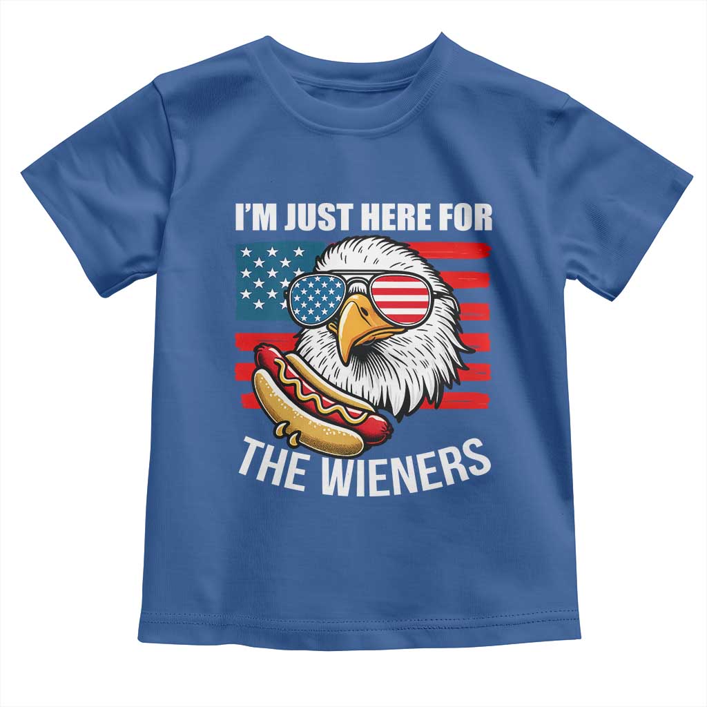 Funny I'm Just Here For The Wieners Toddler T Shirt 4th Of July Bald Eagle Hot Dog Lover TS11 Royal Blue Print Your Wear