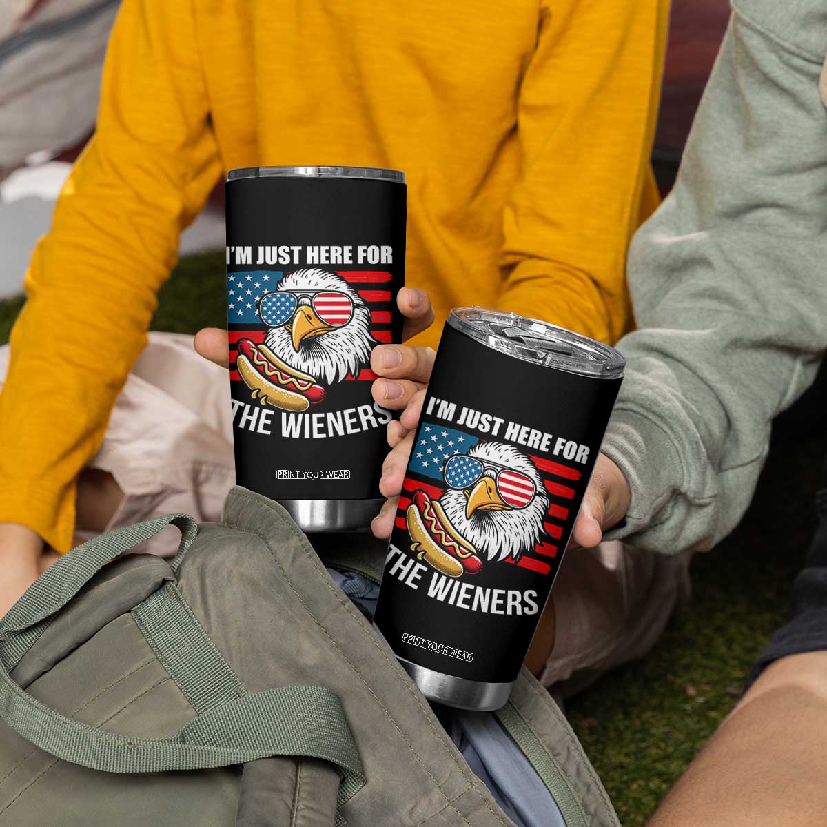 Funny I'm Just Here For The Wieners Tumbler Cup 4th Of July Bald Eagle Hot Dog Lover TS11 Print Your Wear