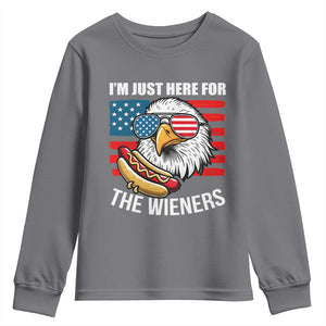 Funny I'm Just Here For The Wieners Youth Sweatshirt 4th Of July Bald Eagle Hot Dog Lover TS11 Charcoal Print Your Wear