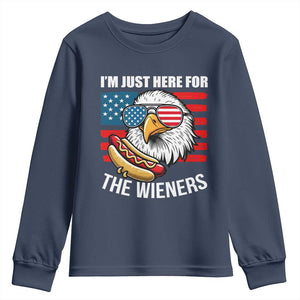 Funny I'm Just Here For The Wieners Youth Sweatshirt 4th Of July Bald Eagle Hot Dog Lover TS11 Navy Print Your Wear