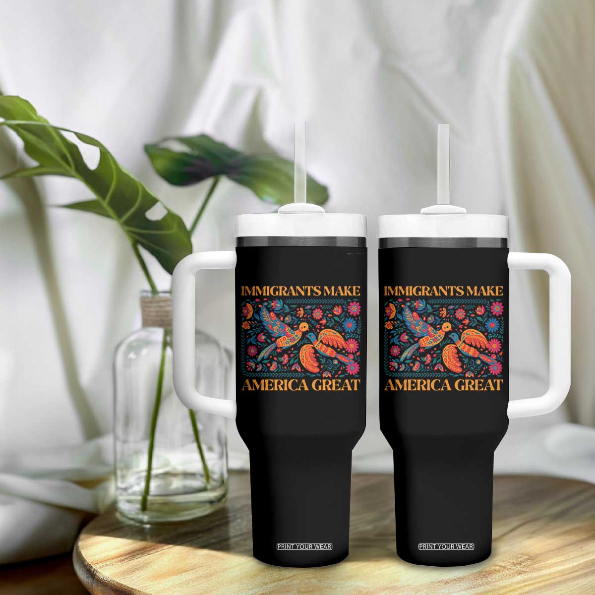 Funny Immigrants Make America Great Tumbler With Handle Floral Flower Birds Human Rights TS11 Print Your Wear