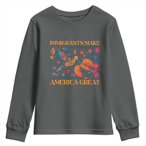 Funny Immigrants Make America Great Youth Sweatshirt Floral Flower Birds Human Rights TS11 Dark Heather Print Your Wear