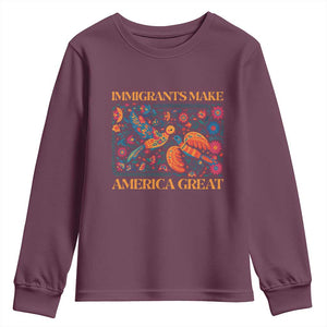 Funny Immigrants Make America Great Youth Sweatshirt Floral Flower Birds Human Rights TS11 Maroon Print Your Wear