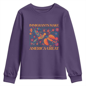 Funny Immigrants Make America Great Youth Sweatshirt Floral Flower Birds Human Rights TS11 Purple Print Your Wear