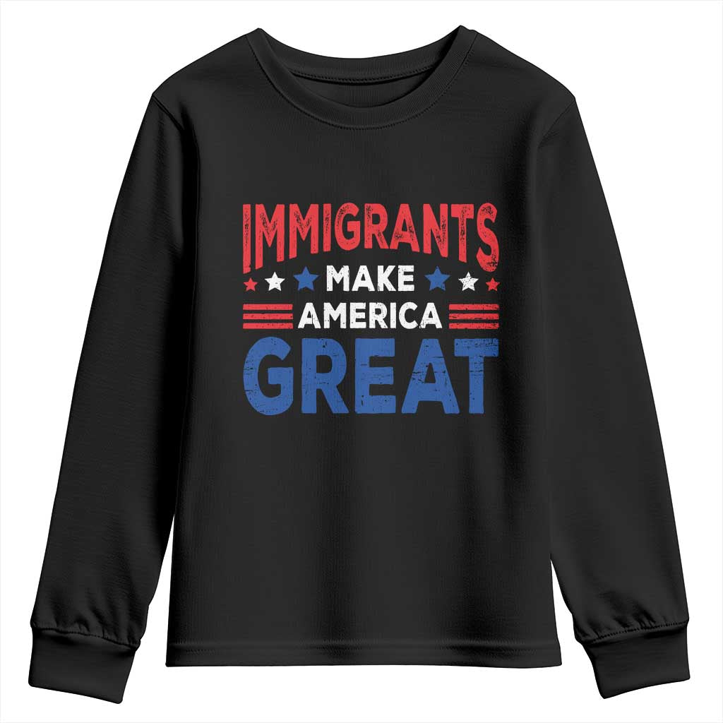 Funny Immigrants Make America Great Youth Sweatshirt Stars Stripes TS11 Black Print Your Wear