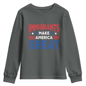 Funny Immigrants Make America Great Youth Sweatshirt Stars Stripes TS11 Dark Heather Print Your Wear