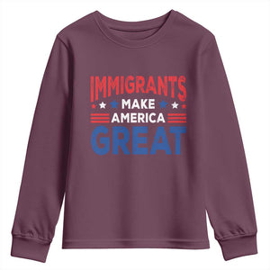Funny Immigrants Make America Great Youth Sweatshirt Stars Stripes TS11 Maroon Print Your Wear
