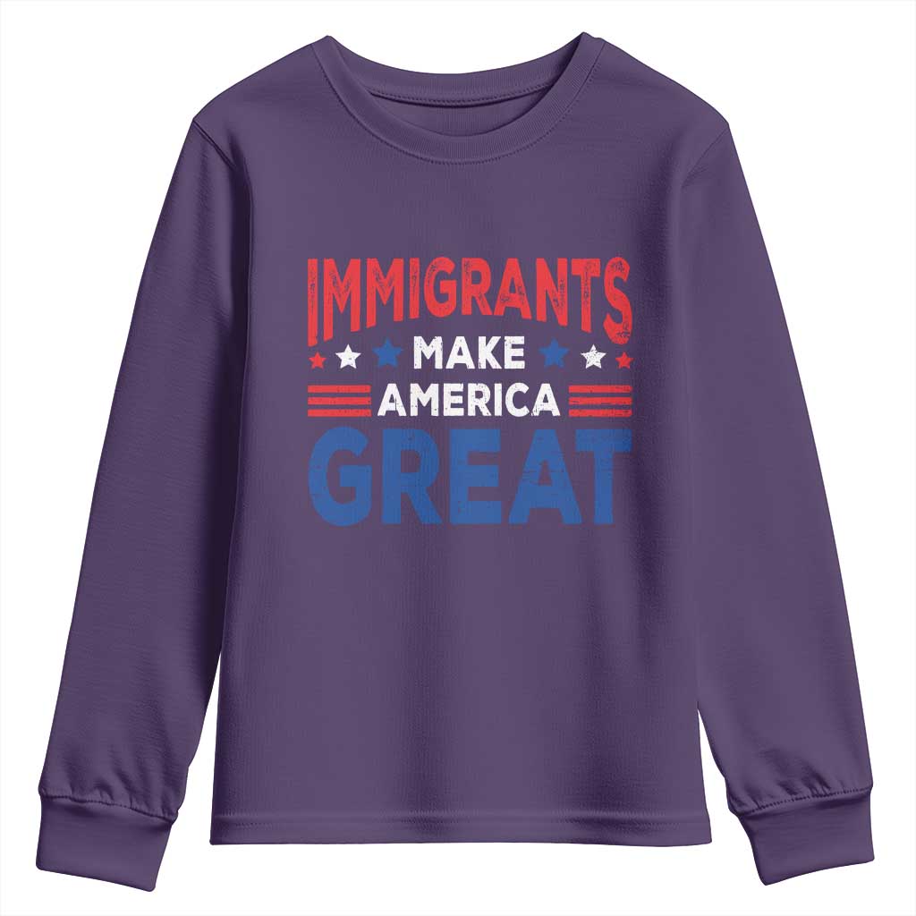 Funny Immigrants Make America Great Youth Sweatshirt Stars Stripes TS11 Purple Print Your Wear
