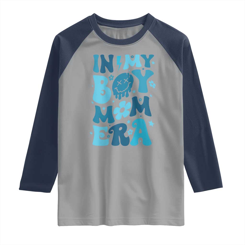 Funny In My Boy Mom Era Raglan Shirt Mother's Day TS11 Sport Gray Navy Print Your Wear