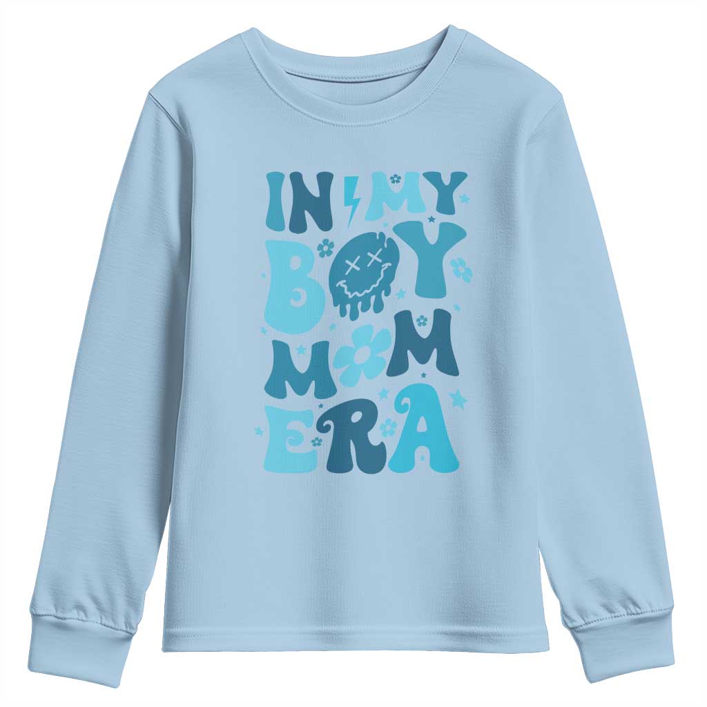 Funny In My Boy Mom Era Youth Sweatshirt Mother's Day TS11 Light Blue Print Your Wear