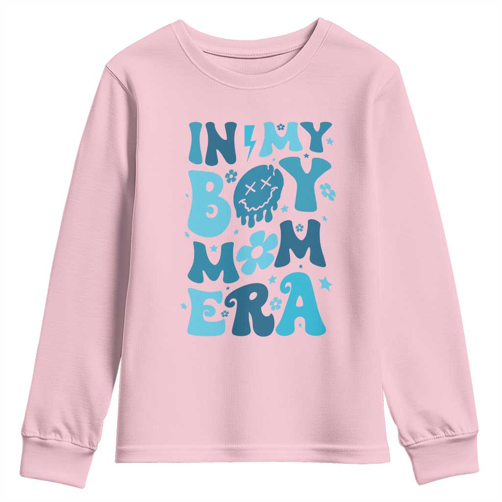 Funny In My Boy Mom Era Youth Sweatshirt Mother's Day TS11 Light Pink Print Your Wear