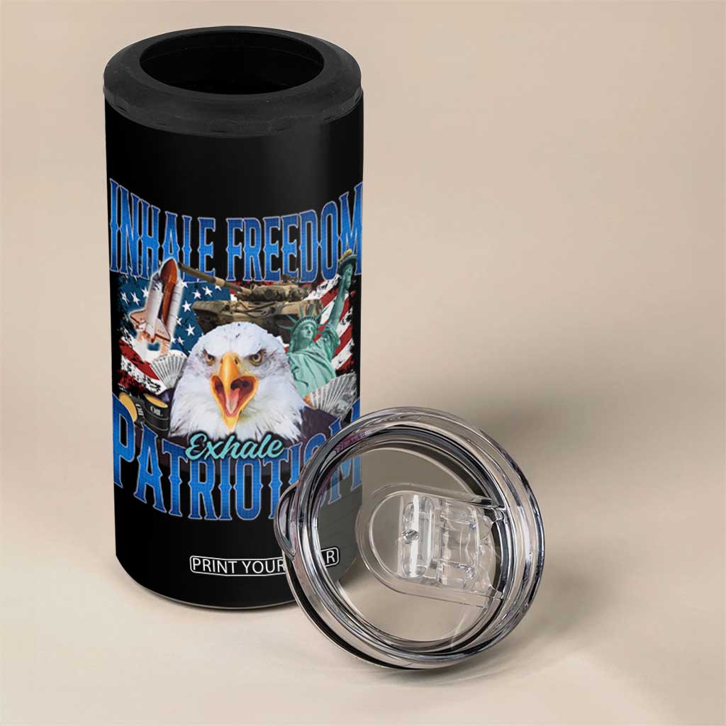 Funny Inhale Freedom Exhale Patriotism 4 in 1 Can Cooler Tumbler American Pride Eagle 4th Of July TS11 Print Your Wear