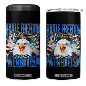 Funny Inhale Freedom Exhale Patriotism 4 in 1 Can Cooler Tumbler American Pride Eagle 4th Of July TS11 One Size: 16 oz Black Print Your Wear