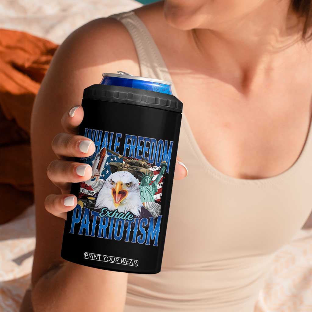 Funny Inhale Freedom Exhale Patriotism 4 in 1 Can Cooler Tumbler American Pride Eagle 4th Of July TS11 Print Your Wear