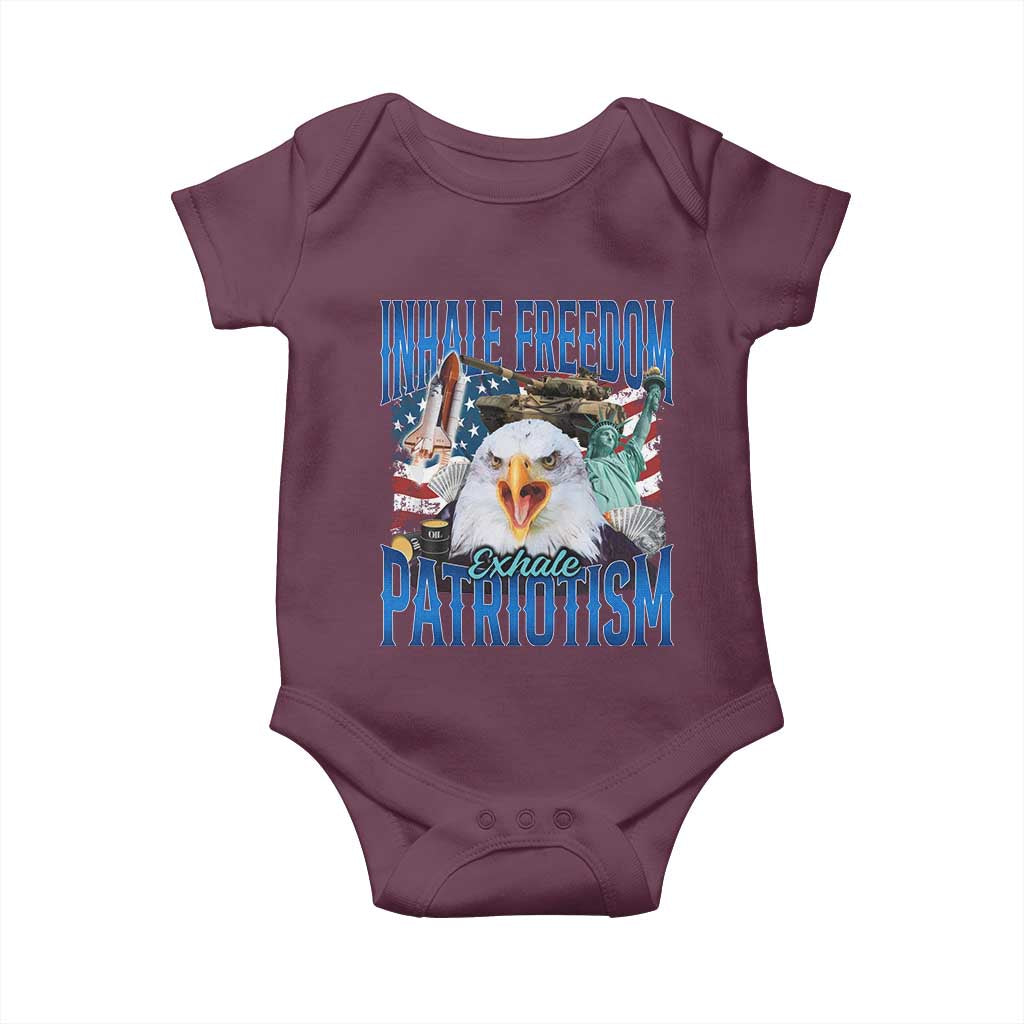 Funny Inhale Freedom Exhale Patriotism Baby Onesie American Pride Eagle 4th Of July TS11 Maroon Print Your Wear