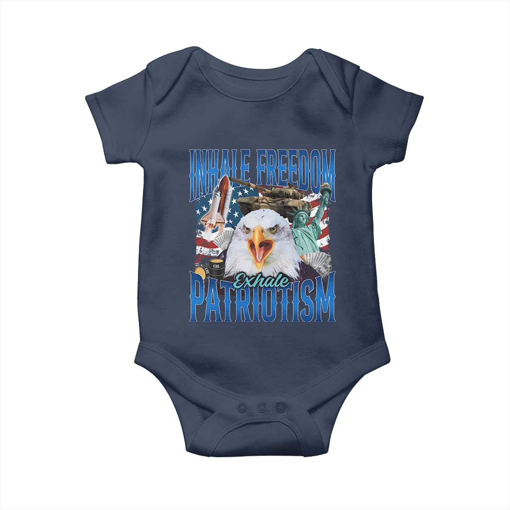 Funny Inhale Freedom Exhale Patriotism Baby Onesie American Pride Eagle 4th Of July TS11 Navy Print Your Wear