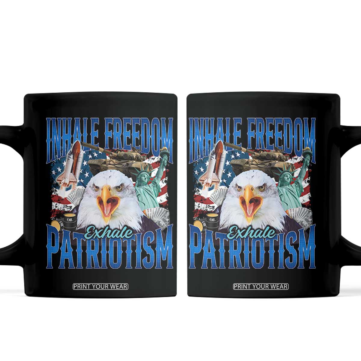 Funny Inhale Freedom Exhale Patriotism Coffee Mug American Pride Eagle 4th Of July TS11 Black Print Your Wear