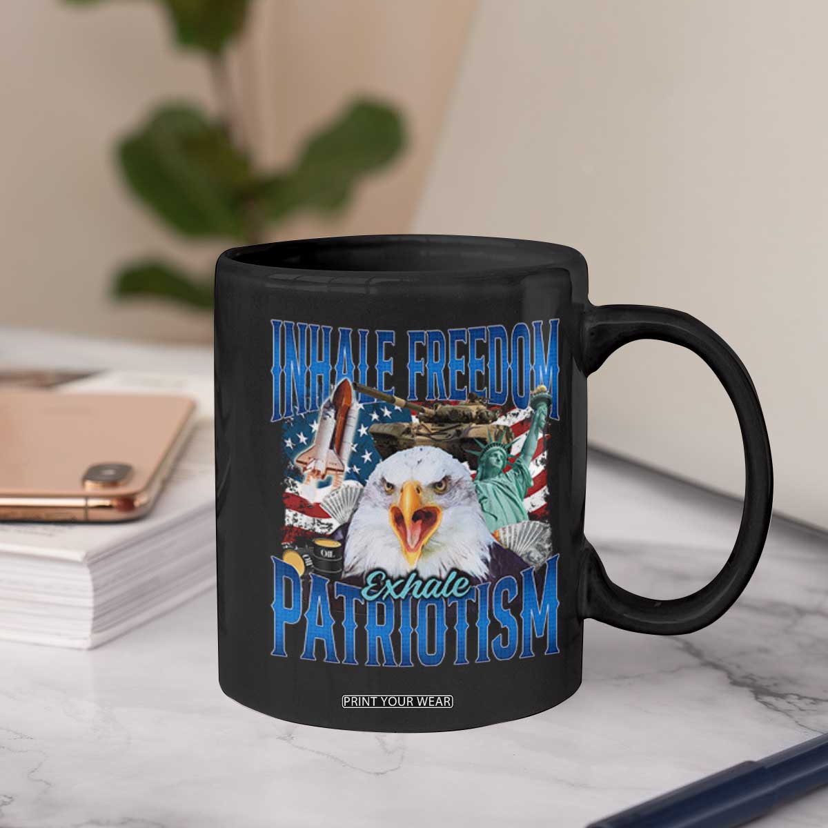 Funny Inhale Freedom Exhale Patriotism Coffee Mug American Pride Eagle 4th Of July TS11 Print Your Wear