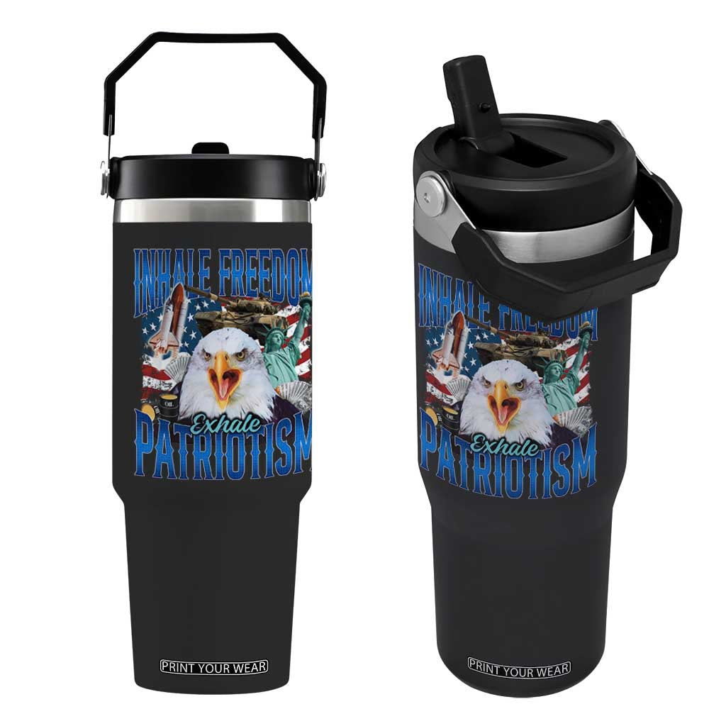 Funny Inhale Freedom Exhale Patriotism Flip Straw Tumbler American Pride Eagle 4th Of July TS11 One Size: 30 oz Black Print Your Wear