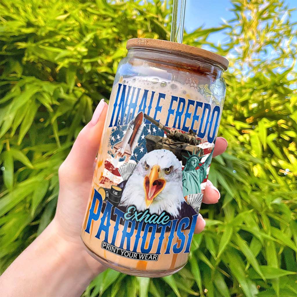 Funny Inhale Freedom Exhale Patriotism Glass Can American Pride Eagle 4th Of July TS11 Print Your Wear