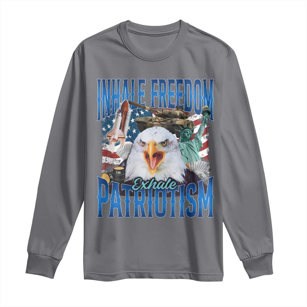 Funny Inhale Freedom Exhale Patriotism Long Sleeve Shirt American Pride Eagle 4th Of July TS11 Charcoal Print Your Wear