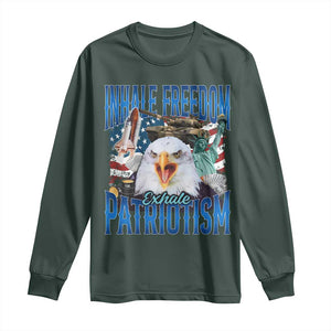 Funny Inhale Freedom Exhale Patriotism Long Sleeve Shirt American Pride Eagle 4th Of July TS11 Dark Forest Green Print Your Wear