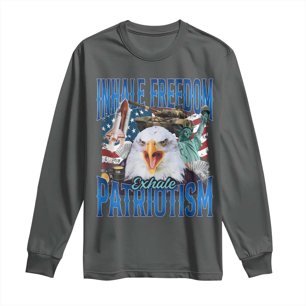 Funny Inhale Freedom Exhale Patriotism Long Sleeve Shirt American Pride Eagle 4th Of July TS11 Dark Heather Print Your Wear
