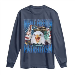 Funny Inhale Freedom Exhale Patriotism Long Sleeve Shirt American Pride Eagle 4th Of July TS11 Navy Print Your Wear