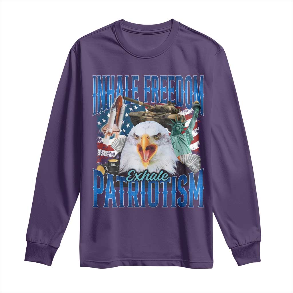 Funny Inhale Freedom Exhale Patriotism Long Sleeve Shirt American Pride Eagle 4th Of July TS11 Purple Print Your Wear