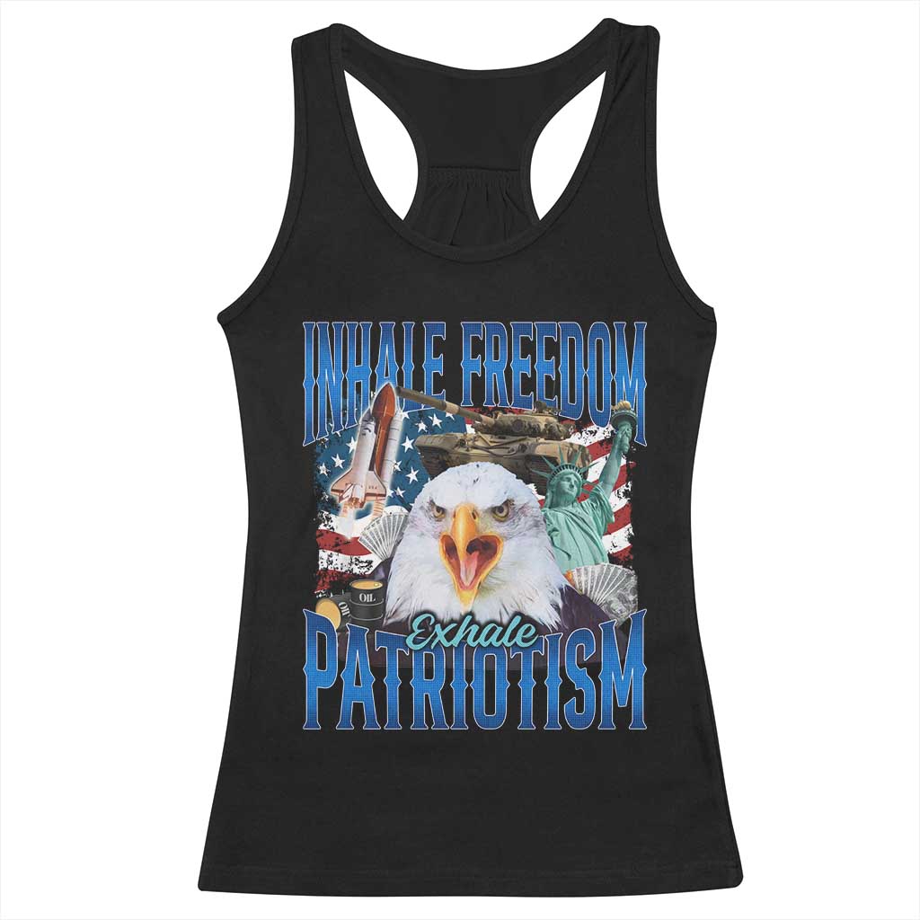 Funny Inhale Freedom Exhale Patriotism Racerback Tank Top American Pride Eagle 4th Of July TS11 Black Print Your Wear