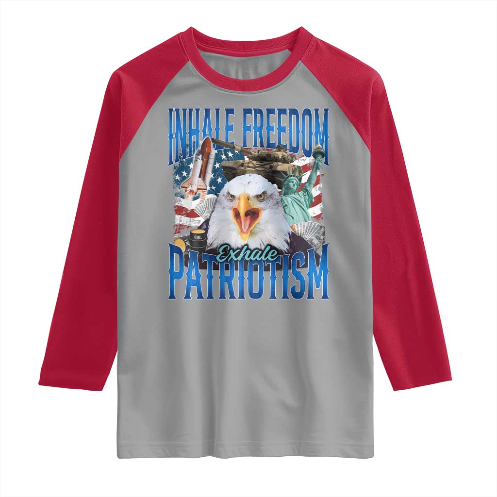 Funny Inhale Freedom Exhale Patriotism Raglan Shirt American Pride Eagle 4th Of July TS11 Sport Gray Red Print Your Wear