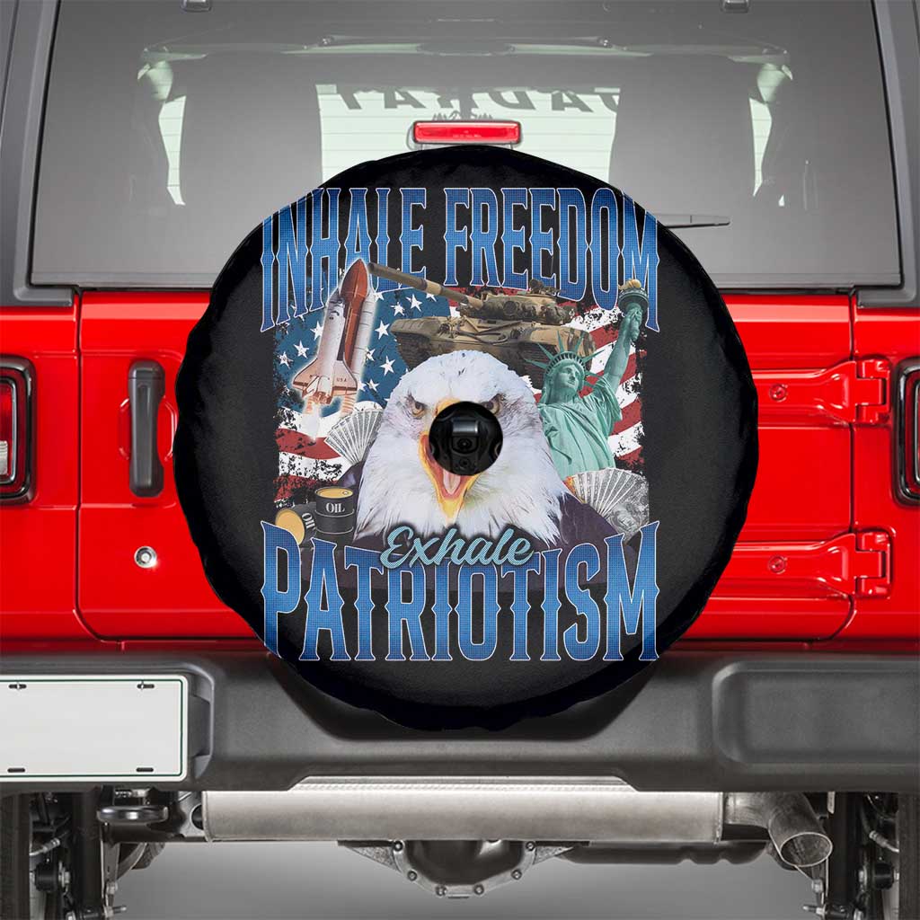 Funny Inhale Freedom Exhale Patriotism Spare Tire Cover American Pride Eagle 4th Of July TS11 Black Print Your Wear